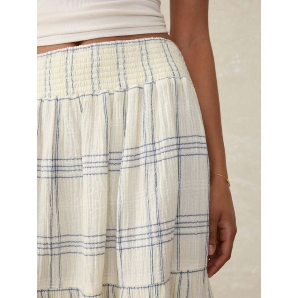 Faherty Women Small Dune Organic Cotton Gauze Woodstock Skirt Ivory Blue Plaid - Picture 2 of 12